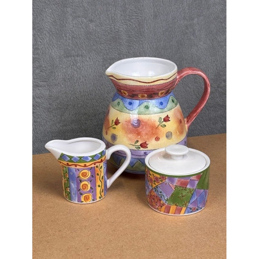 Sango The Sweet Shoppe Sue Zipkin‎ Pitcher Creamer Sugar Bowl Set Cherry Sunday